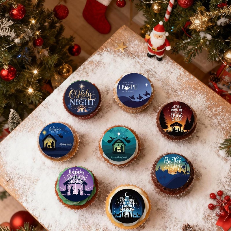 Fyeoxle 36PCS Edible Christmas Religious Nativity Cupcake Toppers Wafer Paper Happy Birthday Jesus Cupcake Picks Holy Nativity Toppers for Christmas Jesus Theme Party Decor Supplies (Pattern 1) - Image 5